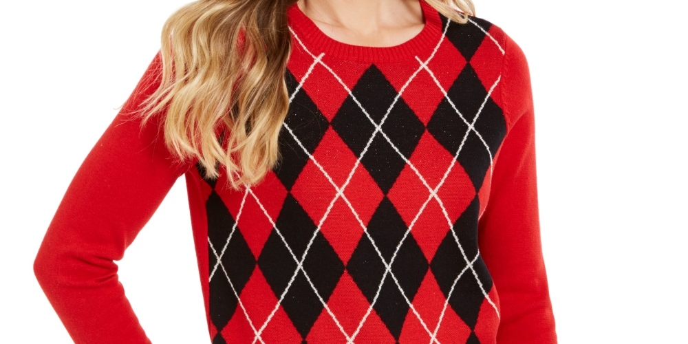 Charter Club Women's Argyle Sweater Red Size PL