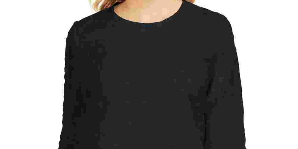 Karen Scott Women's Petite Textured Dot Sweatshirt Black Size PL