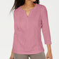 Karen Scott Women's Lace Front Henley Top Pink Size X-Small