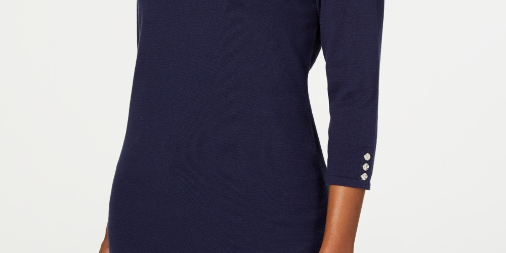 Karen Scott Women's Cotton Colorblocked Sweater Blue Size Small