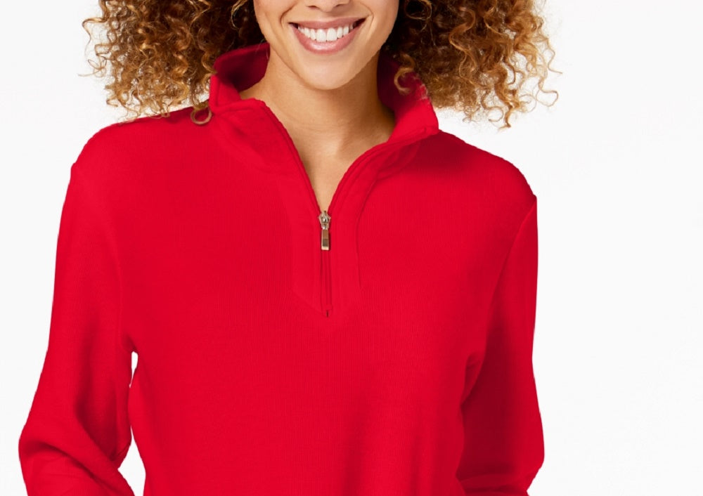 Karen Scott Women's Petite Zip-Neck Top Bright Red Size Petite X-Large
