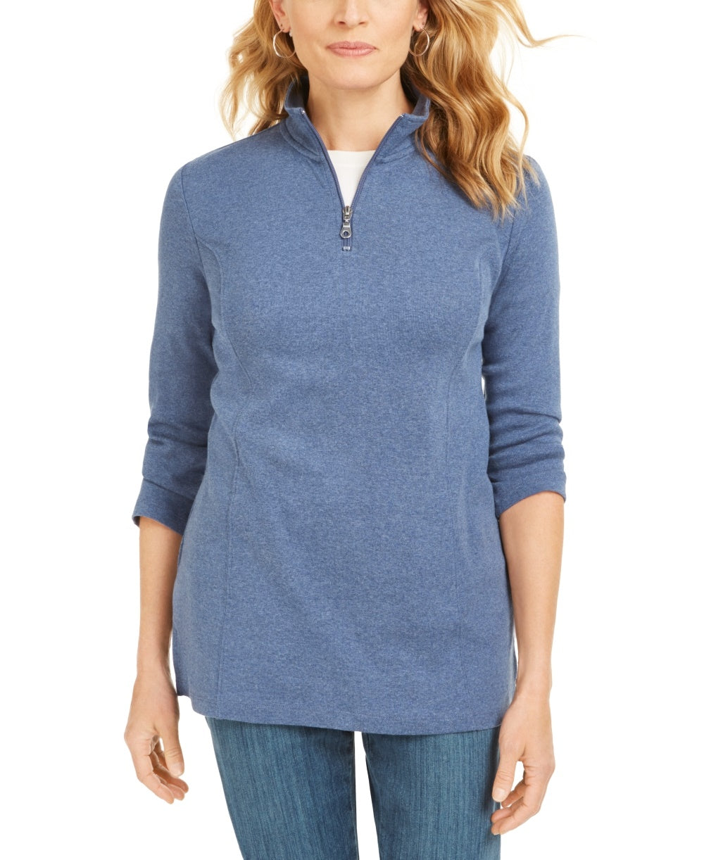 Karen Scott Women's Cotton Half-Zip Mock-Neck Top Blue Size X-Small