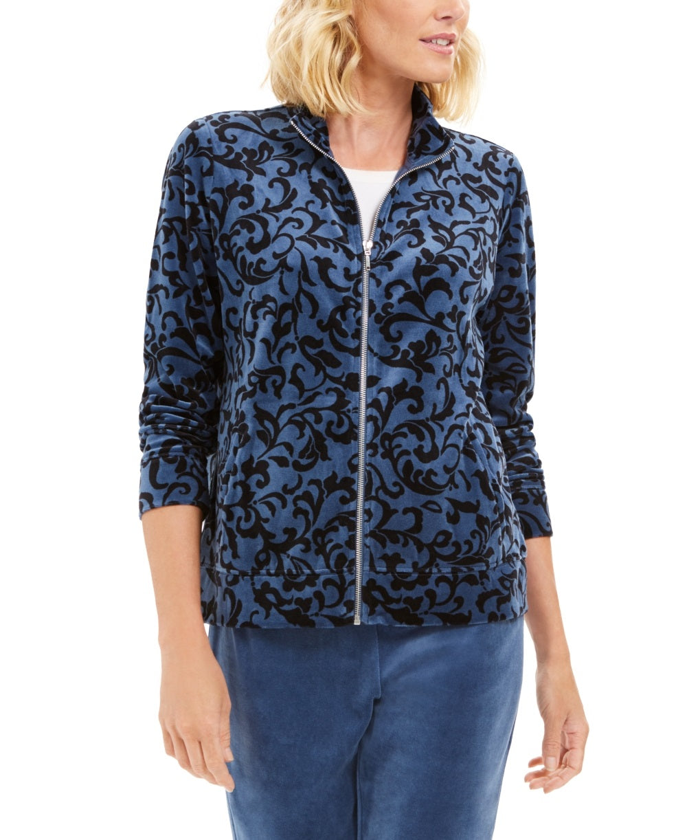 Karen Scott Women's Printed Jacket Blue Size X-Small