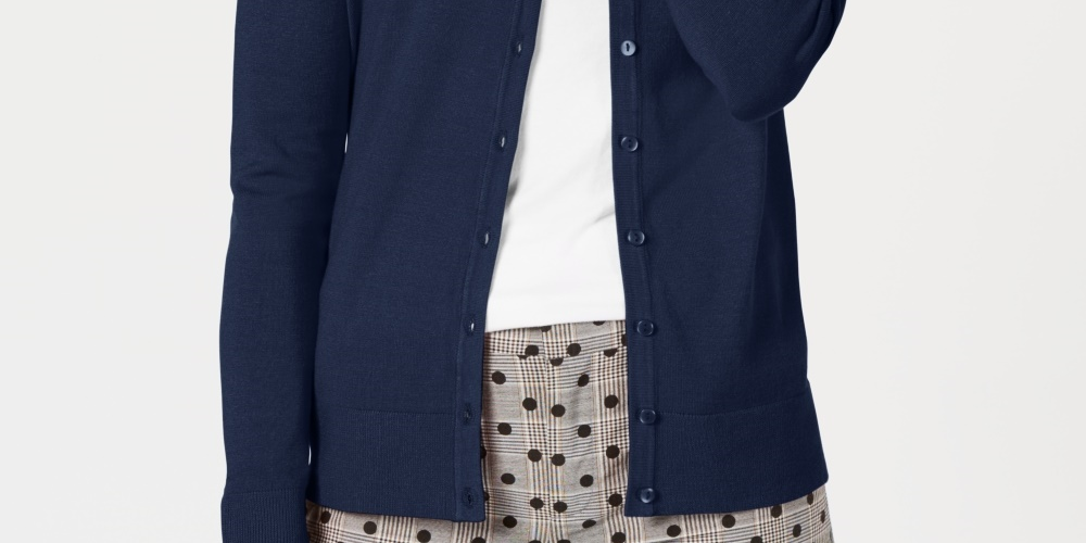 Charter Club Women's Crewneck Cardigan Blue Size Petite Medium