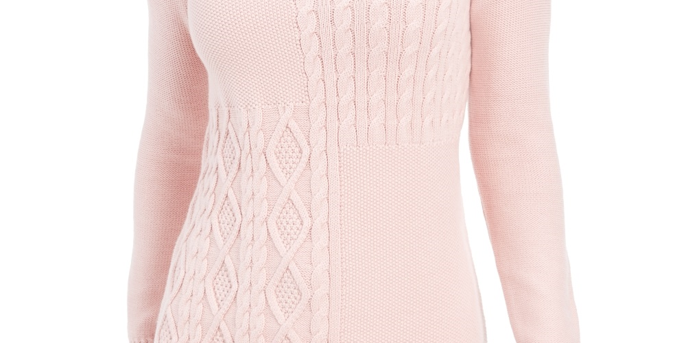 Charter Club Women's Patchwork-Stitch Asymmetrical-Collar Sweater Pink Size Large