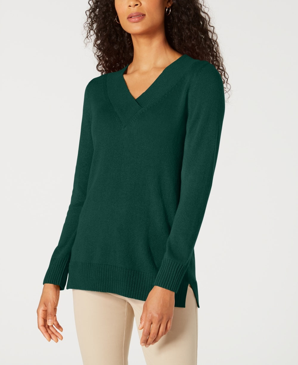 Karen Scott Women's V-Neck Solid Sweater Green Size X-Small