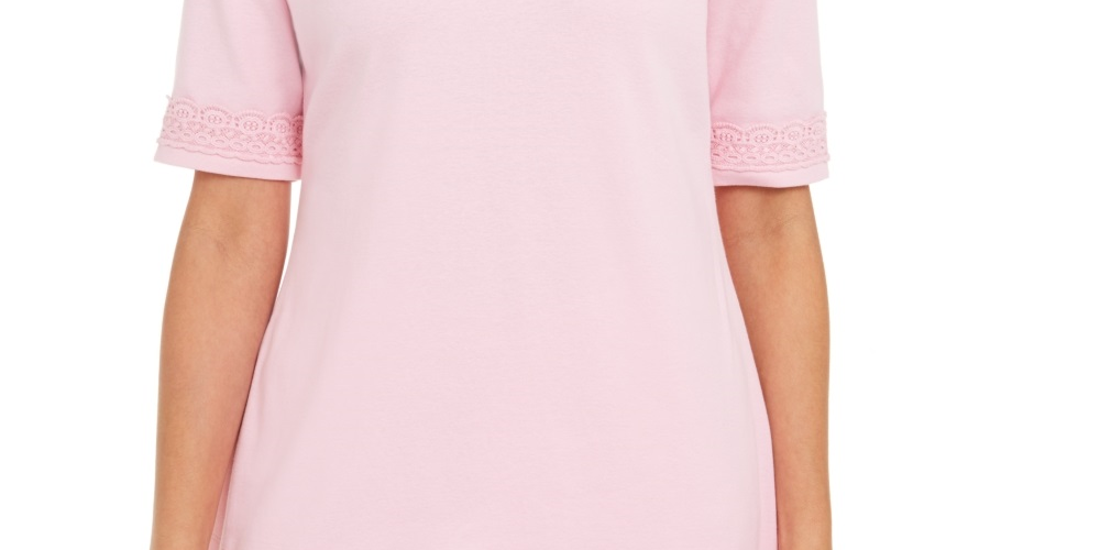 Karen Scott Women's Cotton Crochet Trim Top Pink Size X-Small