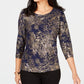 JM Collection Women's Jacquard Top Blue Size X-Small