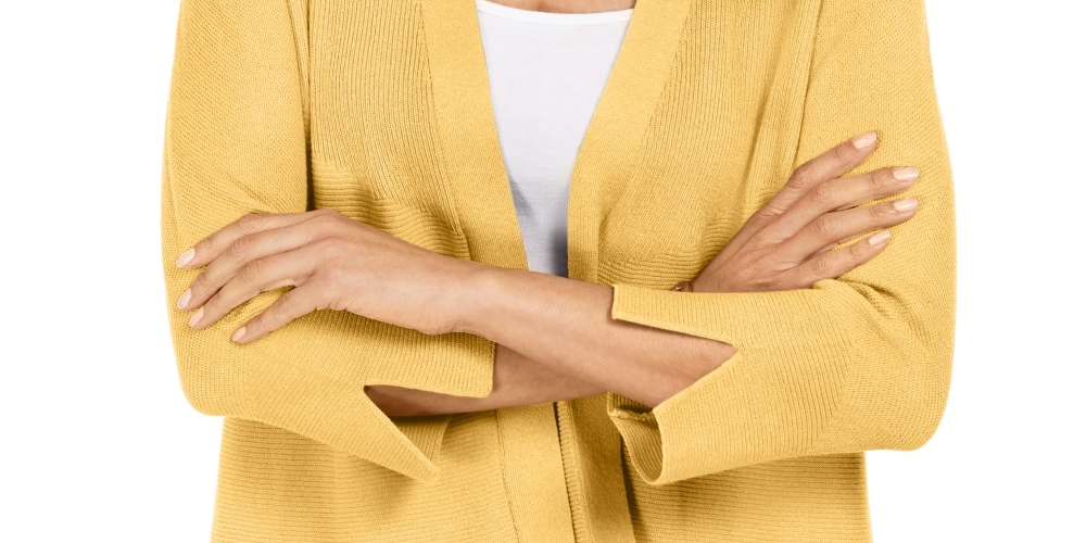 JM Collection Women's Mixed Ribbed Split Sleeve Cardigan Gold Size Medium