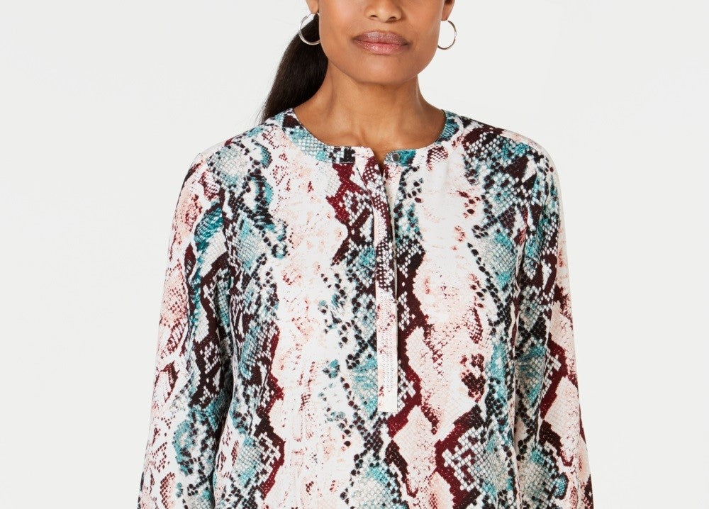 JM Collection Women's Half Placket Blouse Green Size Large