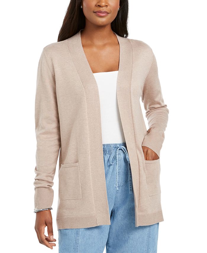 Karen Scott Women's Open Front Pocket Cardigan Brown Size Medium