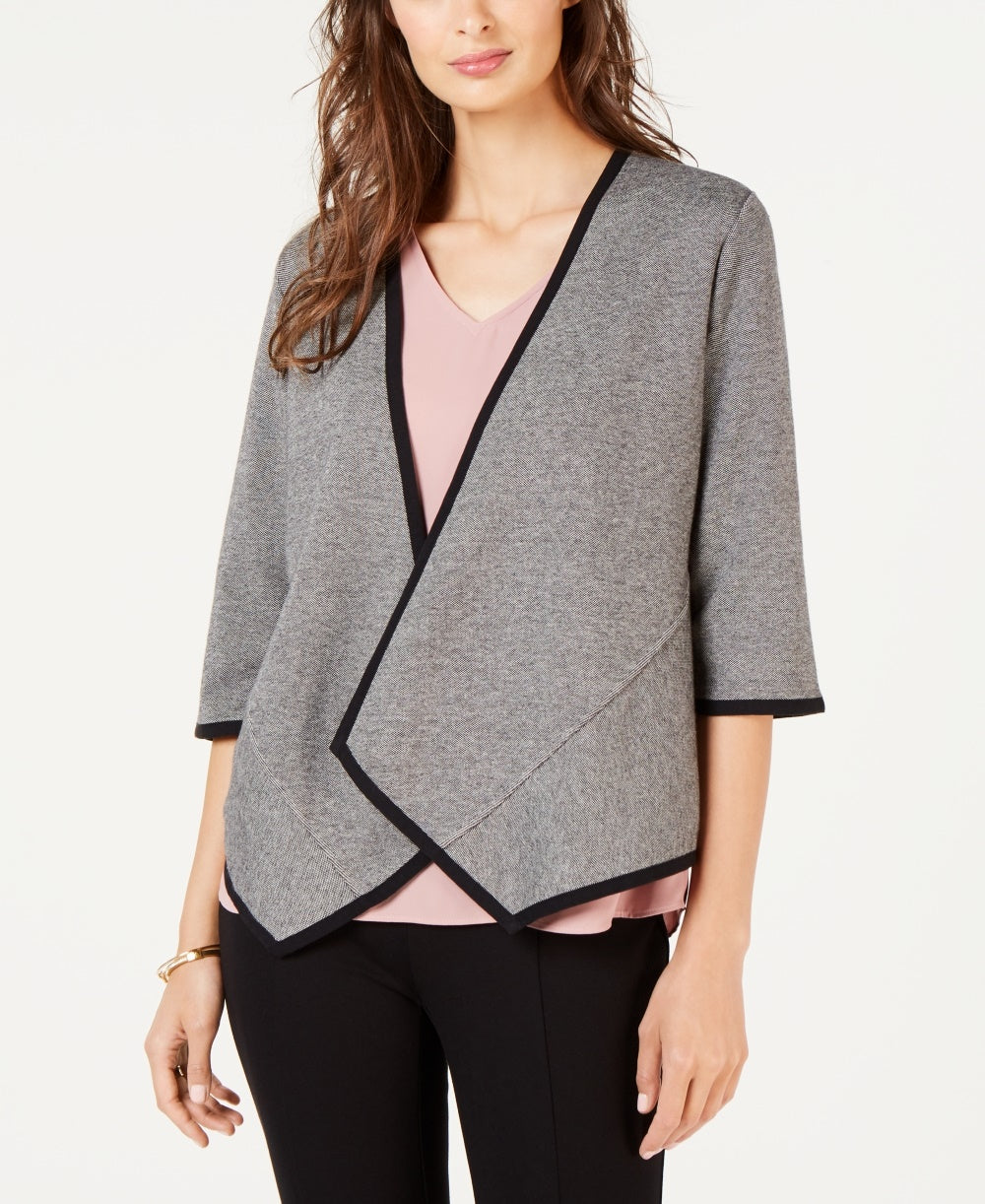 Alfani Women's Petite Drape-Front Cardigan Gray Size Petite X-Large
