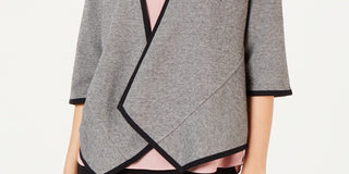 Alfani Women's Petite Drape-Front Cardigan Gray Size Petite X-Large