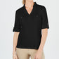 Karen Scott Women's Cotton Johnny-Collar Top Black Size Medium