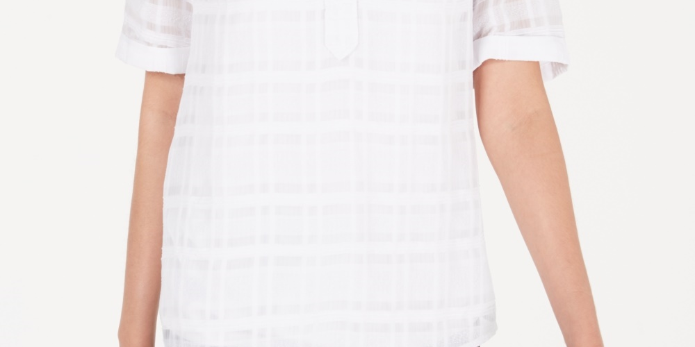 Alfani Women's Petite Plaid V-Neck Top White Size PL