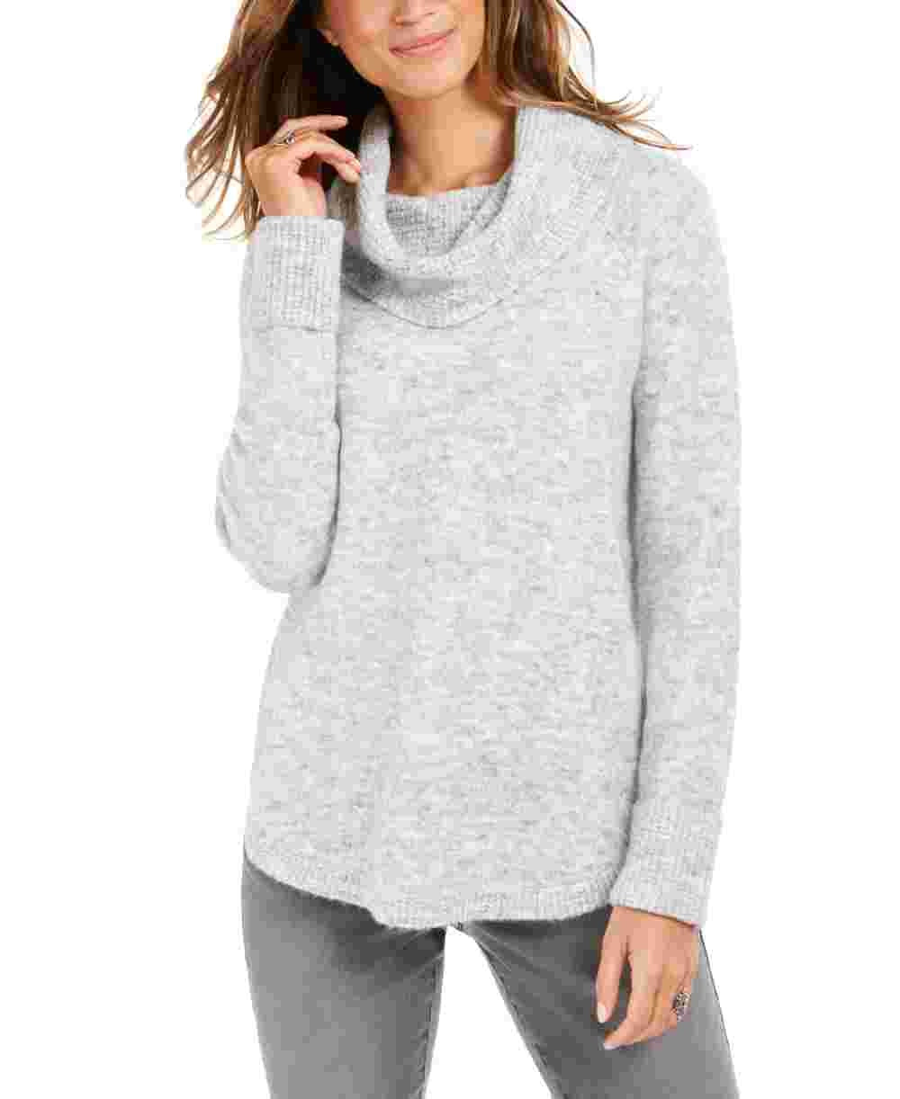Style & Co Women's Petite Cowlneck Sweater Gray Size PL