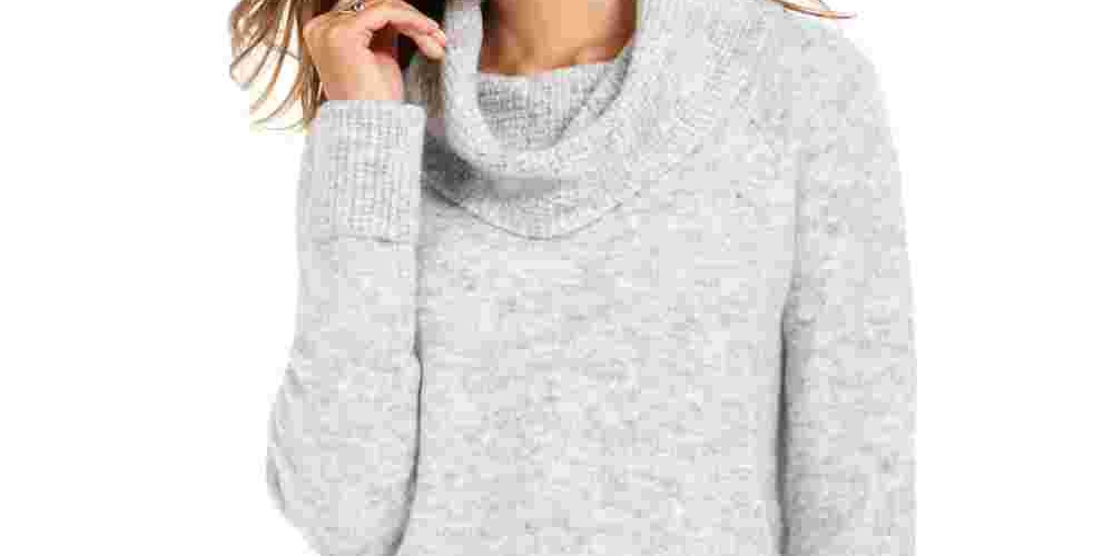 Style & Co Women's Petite Cowlneck Sweater Gray Size PL