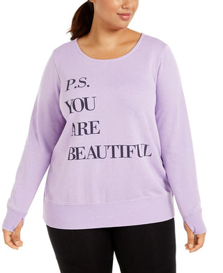 Ideology Women's Plus You Are Beautiful Graphic Sweatshirt Purple Size 3X
