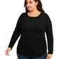 Charter Club Women's Plus Ribbed Trim Button Sleeves Crewneck Sweater Black Size 3X