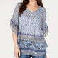 Style & Co Women's Retro Scarf-Print Pintuck-Pleat Top Navy Size Small