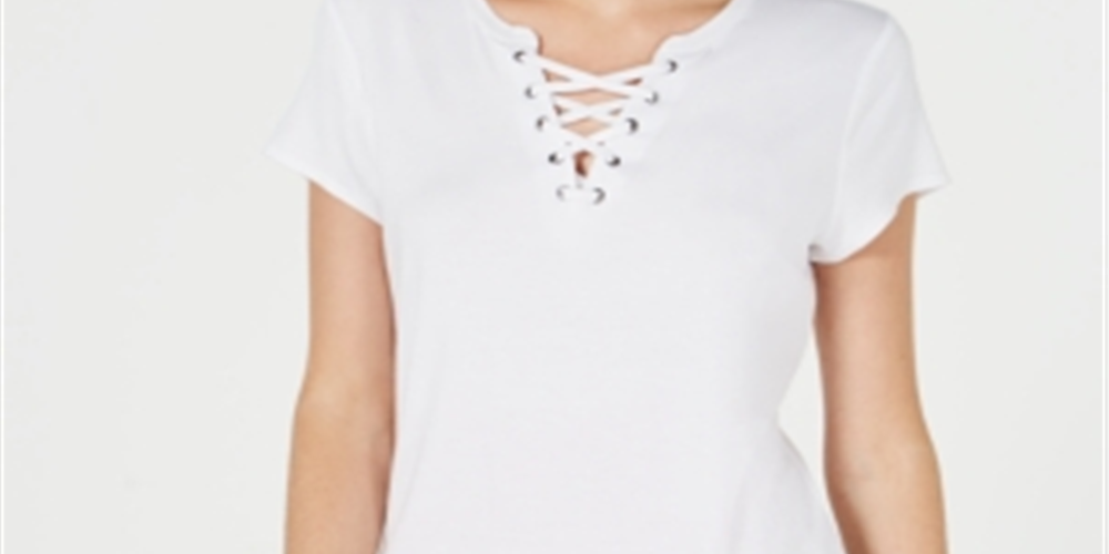 Bar III Women's Lace up T-Shirt White Size XXS