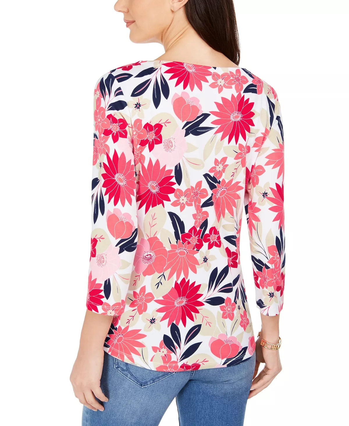 Charter Club Women's Floral Print Top Red Size X-Small