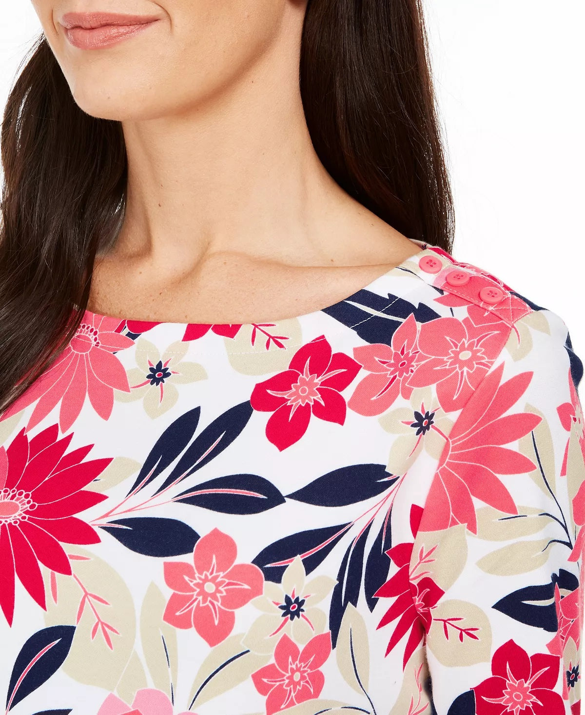 Charter Club Women's Floral Print Top Red Size X-Small