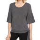 JM Collection Women's Blouse Tie Hem Printed Scoop Neck Black Size Small