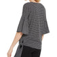 JM Collection Women's Blouse Tie Hem Printed Scoop Neck Black Size Small