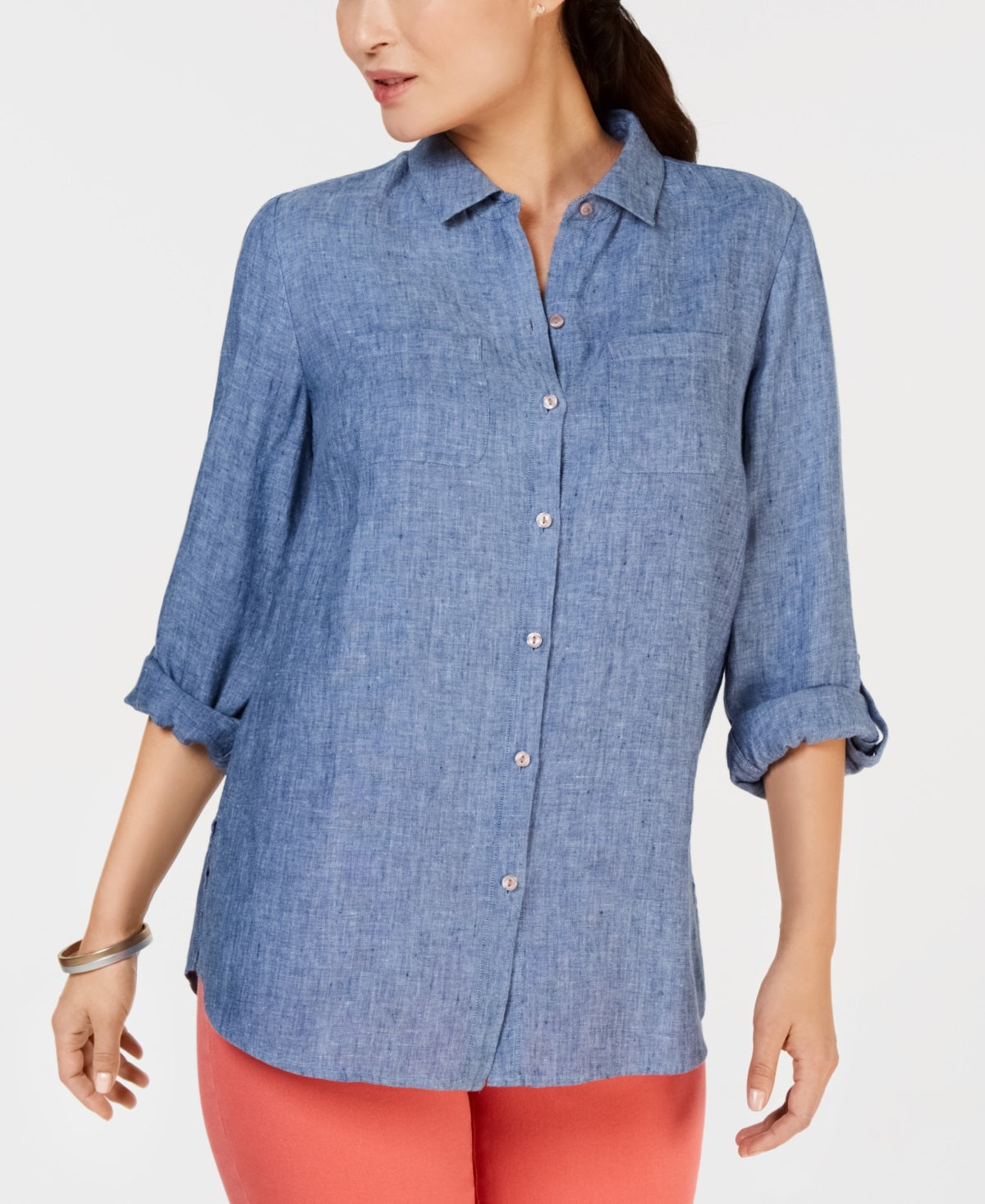 Charter Club Women's Linen Shirt Blue Size Medium