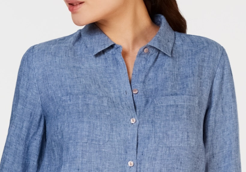 Charter Club Women's Linen Shirt Blue Size Medium