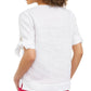 Charter Club Women's Linen Split Neck Tie Cuff Top White Size Medium