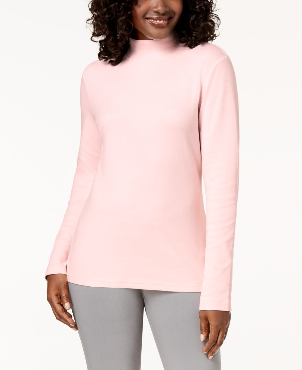 Karen Scott Women's Cotton Mock Neck Top Pink Size X-Large