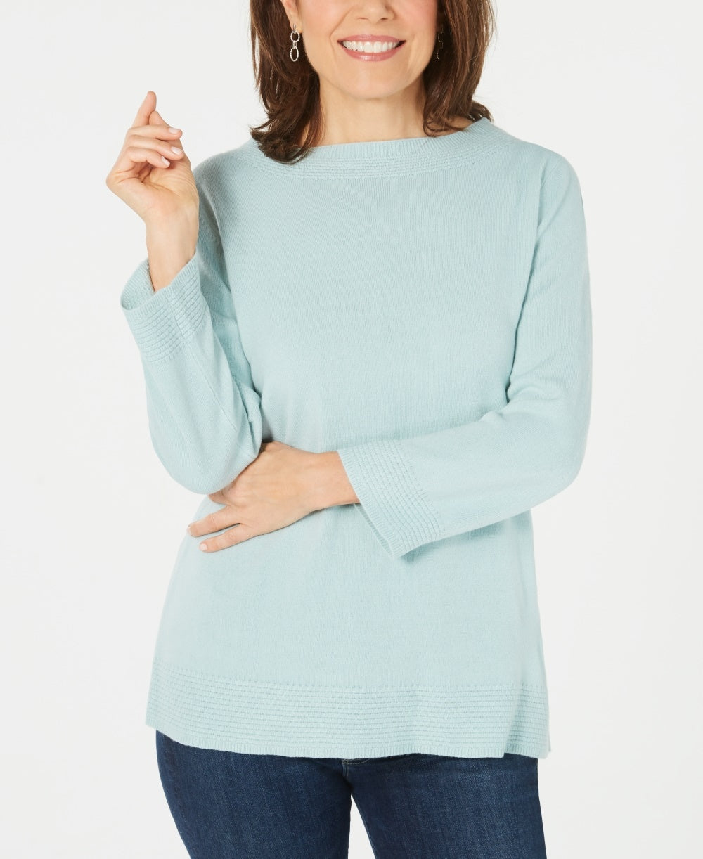 Karen Scott Women's Bateau-Neck Long-Sleeve Sweater Blue Size X-Small