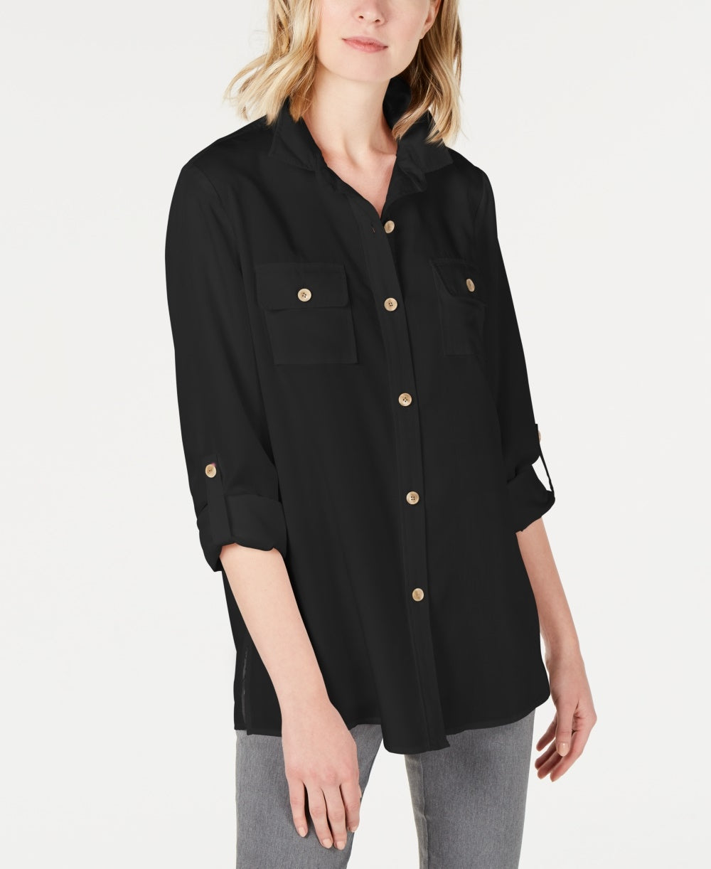 Charter Club Women's Utility Shirt Black Size XX-Large