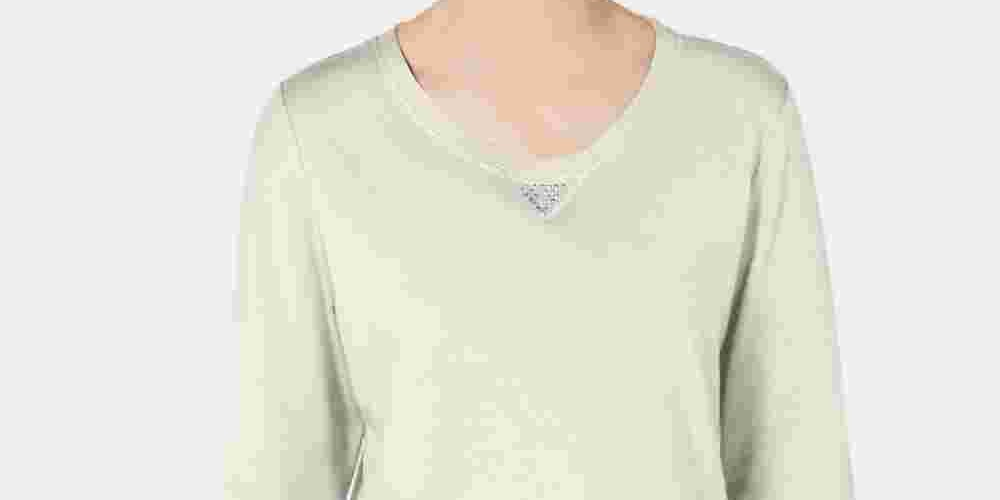 Karen Scott Women's Sport Cotton Studded 3/4 Sleeve Sweatshirt White Size X-Small
