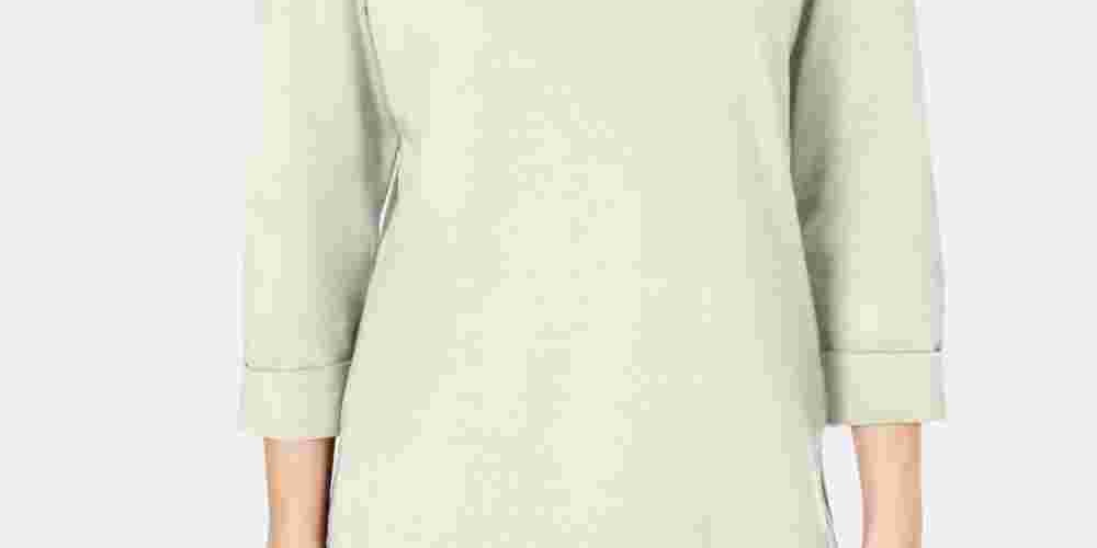 Karen Scott Women's Sport Cotton Studded 3/4 Sleeve Sweatshirt White Size X-Small