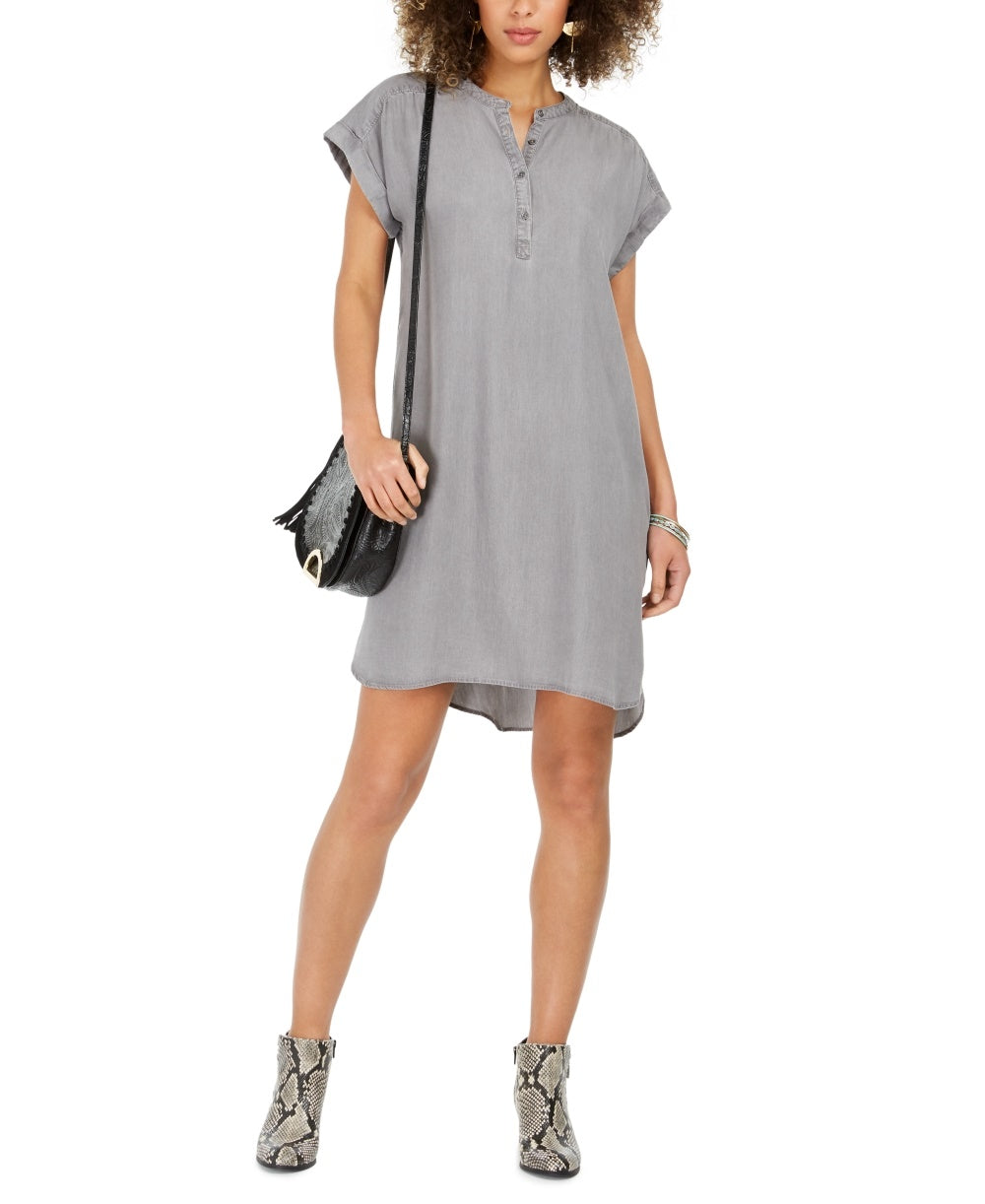Style & Co Women's High-Low Chambray Shirt Dress Gray Size Small