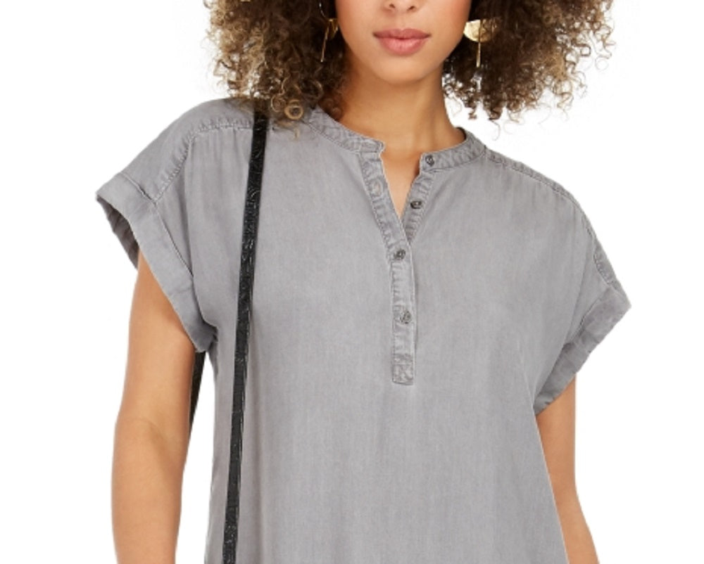 Style & Co Women's High-Low Chambray Shirt Dress Gray Size Small