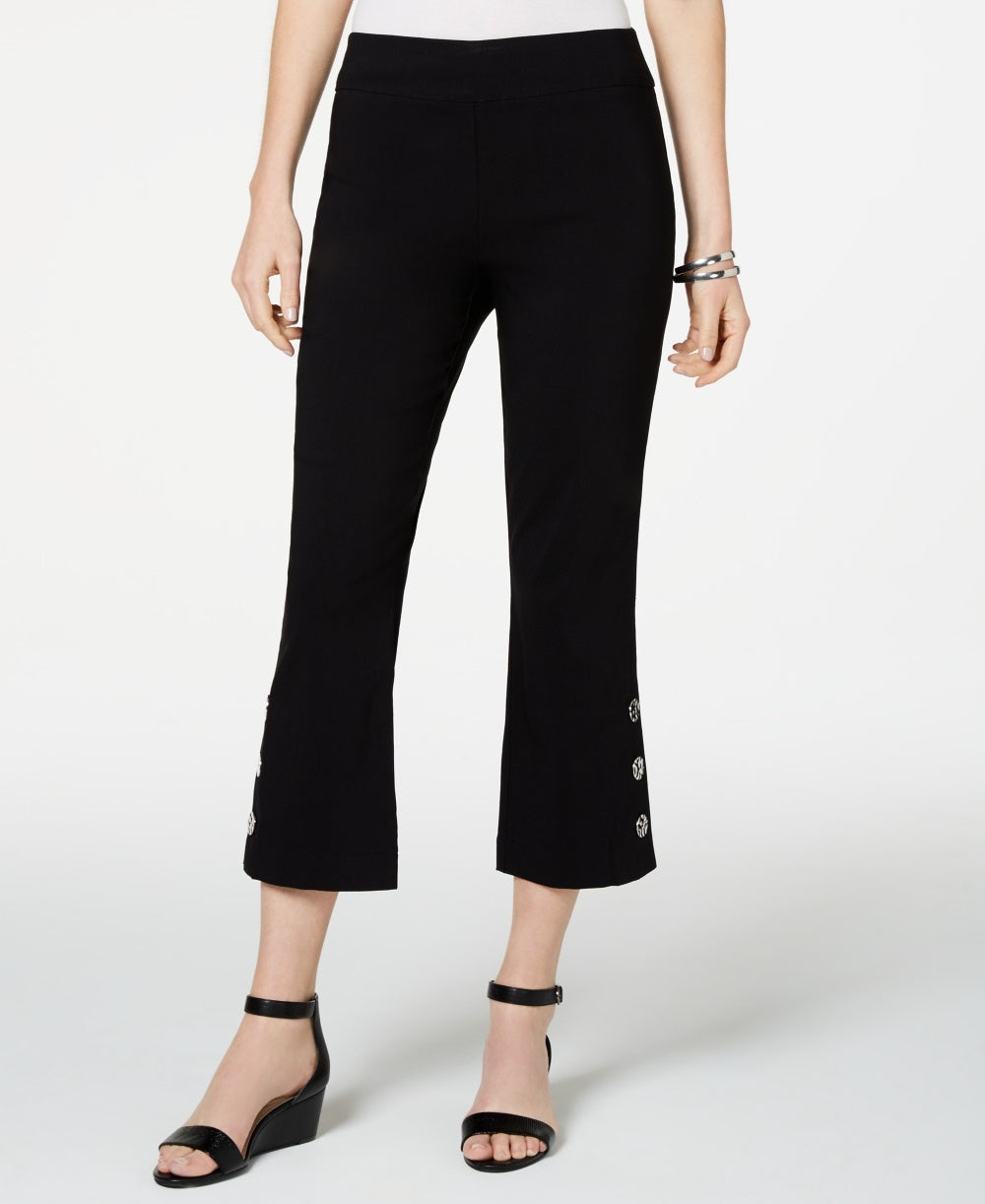 JM Collection Women's Cropped Button Trim Flare Pants Black Size Petite Medium