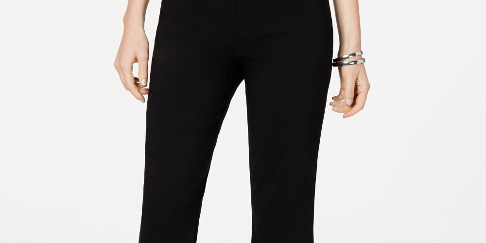 JM Collection Women's Cropped Button Trim Flare Pants Black Size Petite Medium