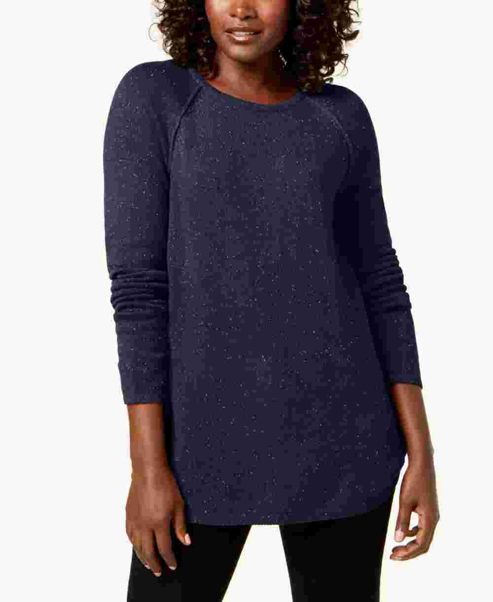 Karen Scott Women's Navy Textured Speckle Long Sleeve Jewel Neck Sweater Navy PS/M-