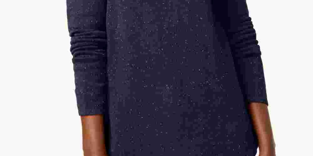 Karen Scott Women's Navy Textured Speckle Long Sleeve Jewel Neck Sweater Navy PS/M-
