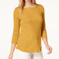 Charter Club Women's Pima Cotton Boat-Neck Button-Shoulder Top Gold Size X-Small