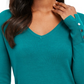 JM Collection Women's Embellished Sleeve V Neck Sweater Green Size Small