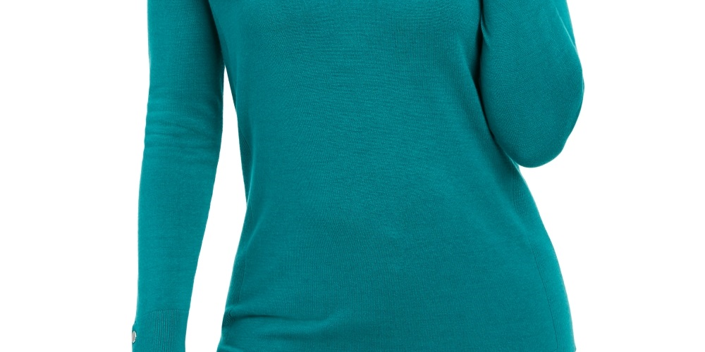 JM Collection Women's Embellished Sleeve V Neck Sweater Green Size Small