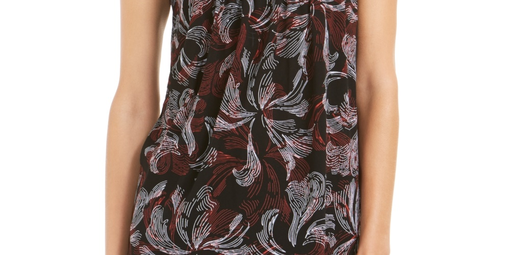 Alfani Women's Smocked Mock Neck Top Red Size Petite X-Large