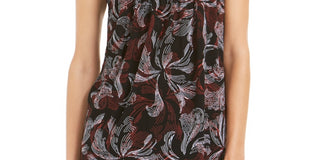 Alfani Women's Smocked Mock Neck Top Red Size Petite X-Large