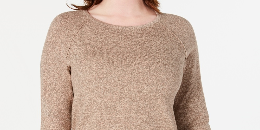 Karen Scott Women's Cotton Marled Curved Hem Top Brown Size X-Large