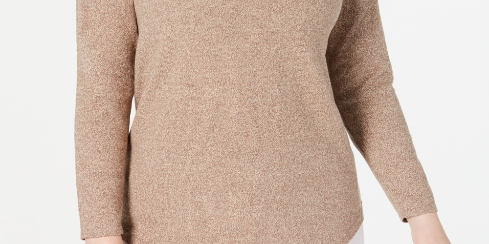 Karen Scott Women's Cotton Marled Curved Hem Top Brown Size X-Large